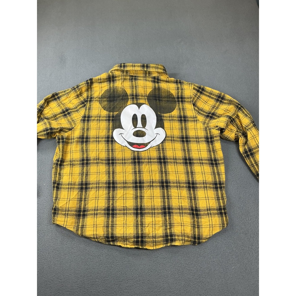 Disney Shirt Mens XL Yellow Plaid Flannel Long Sleeve Button Up Mickey